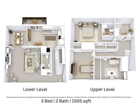 Floor plan for 3 beds, 2.5 baths, 1550 sqft